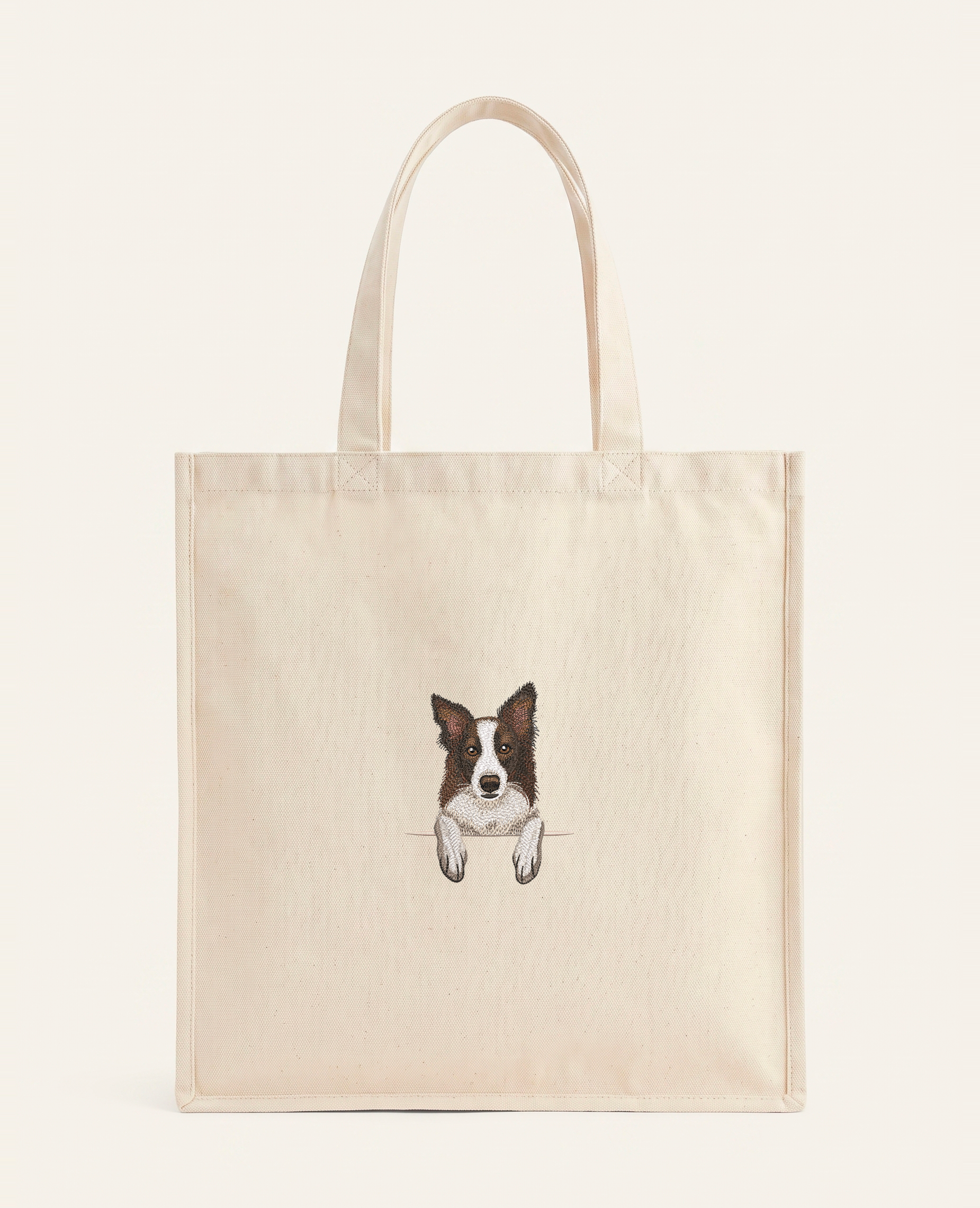 Border collie (brązowy) – torba z haftem, piaskowa