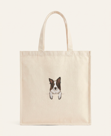 Border collie (brązowy) – torba z haftem, piaskowa