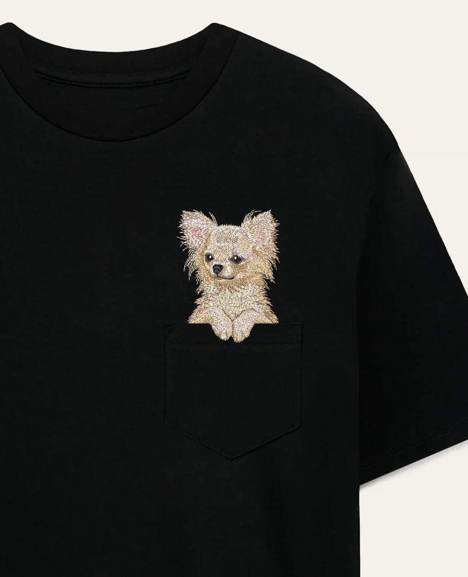 Koszulka z haftem Chihuahua długowłosa (biały)