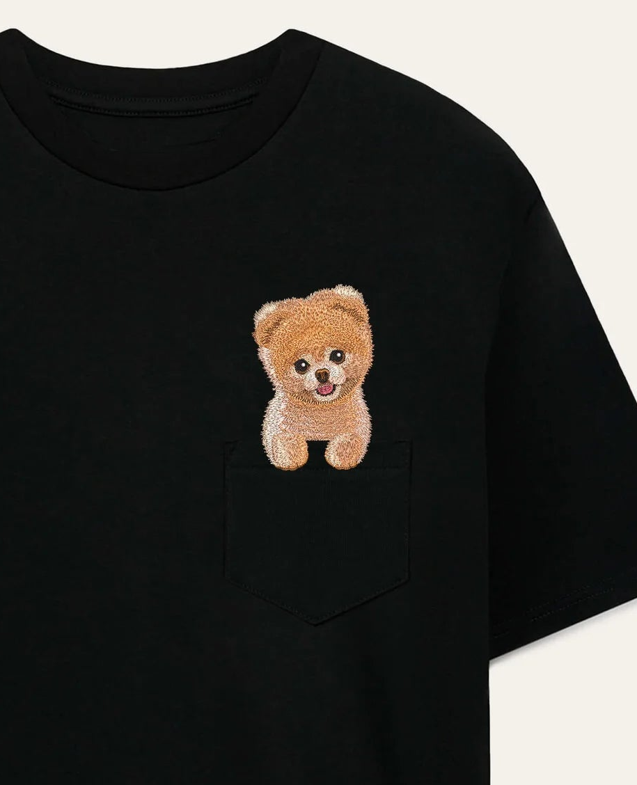 Koszulka z haftem Szpic miniaturowy (Pomeranian) strzyżony (rudy)