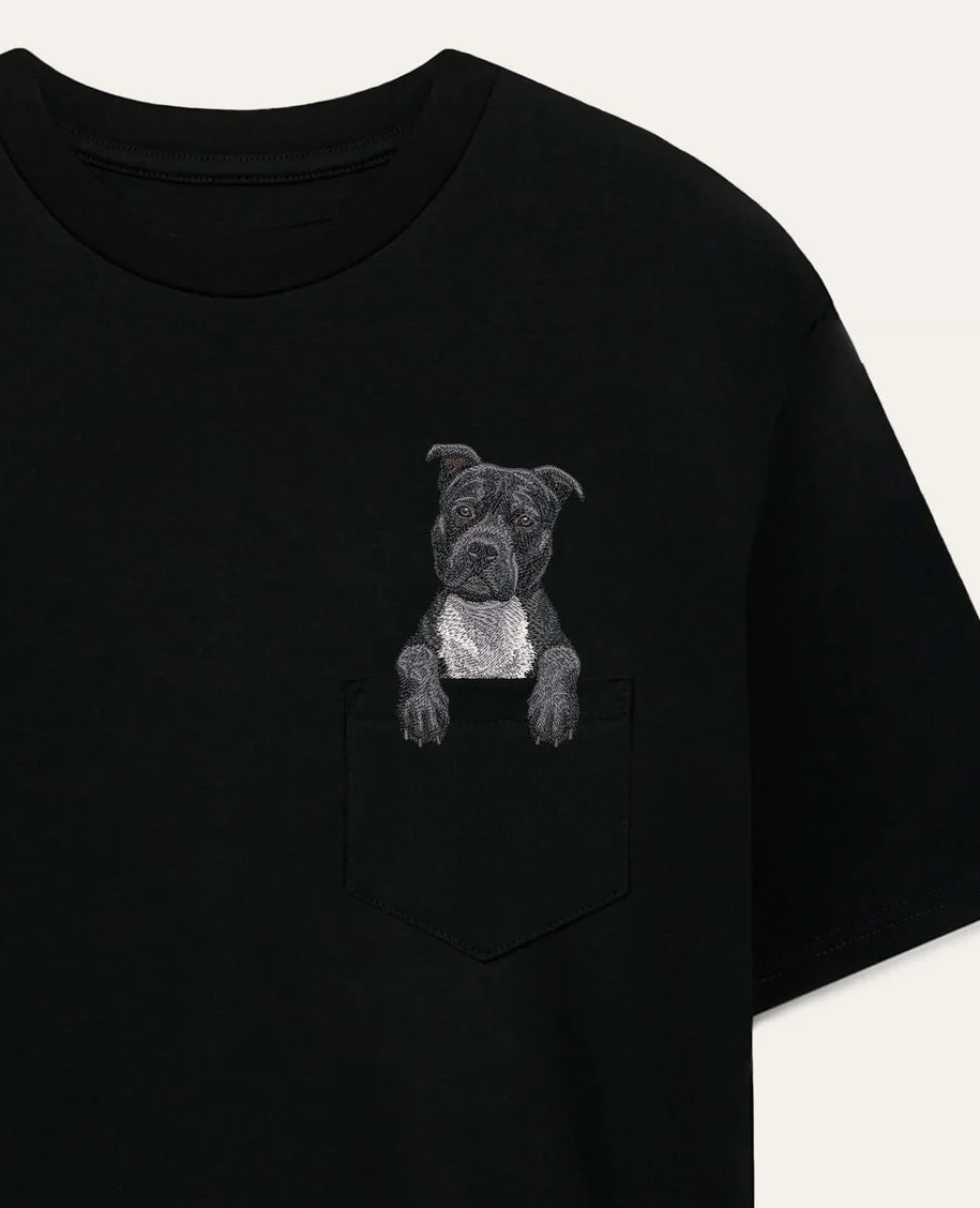 Koszulka z haftem Staffordshire terrier (niekopiowany) (czarny)