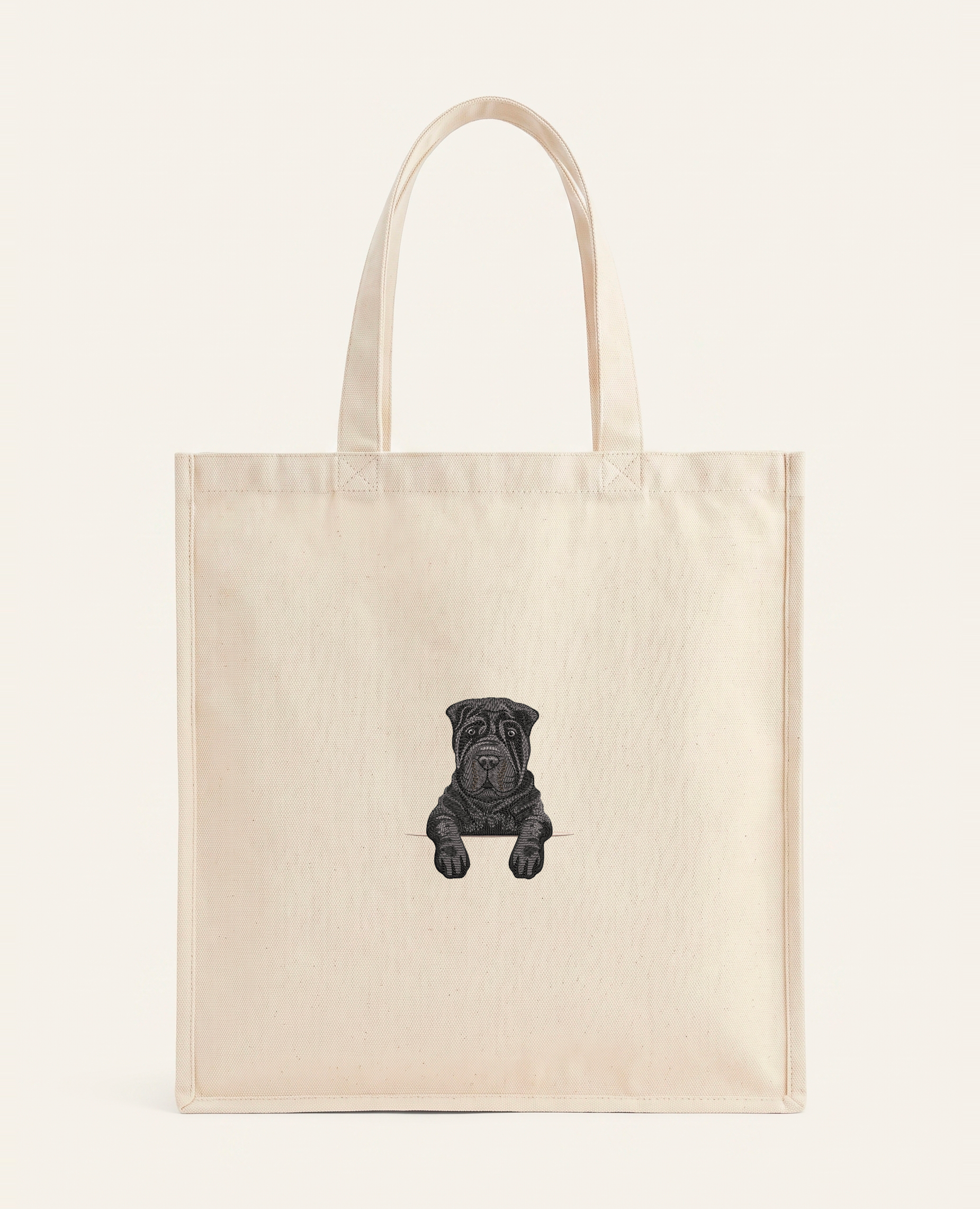 Shar pei (czarny) – torba z haftem, piaskowa