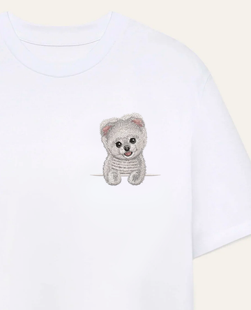 Szpic miniaturowy pomeranian strzyżony (biały) – koszulka z haftem