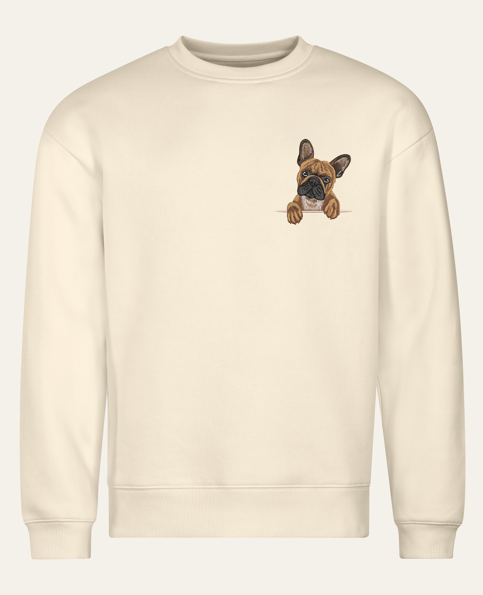 Buldog francuski (brązowy) – bluza z haftem, piaskowa (cała sylwetka)