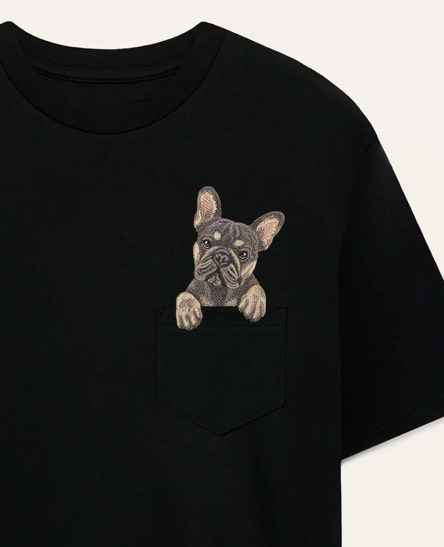 Koszulka z haftem Buldog francuski (blue tan)