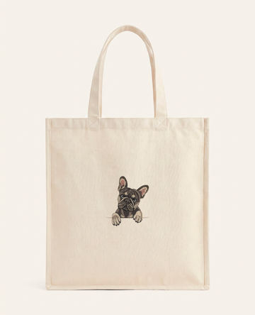 Buldog francuski (blue tan) – torba z haftem, piaskowa