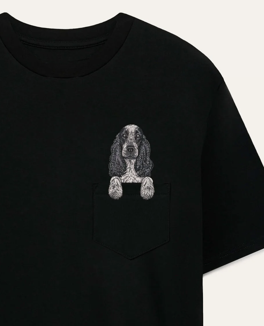 Koszulka z haftem Cocker spaniel angielski - biały (zbliżenie)