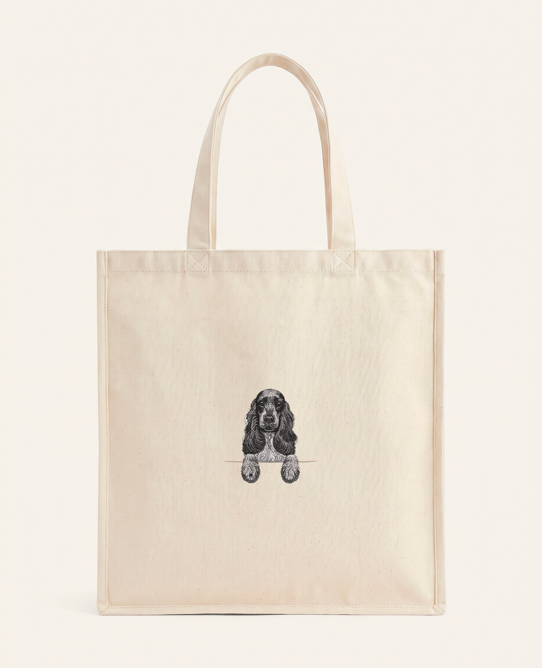 Cocker spaniel angielski (czarno-biały) – torba z haftem, piaskowa