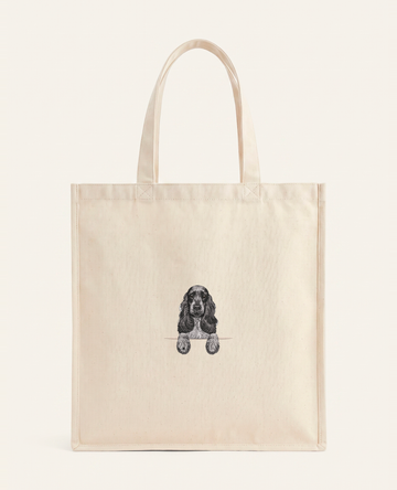 Cocker spaniel angielski (czarno-biały) – torba z haftem, piaskowa