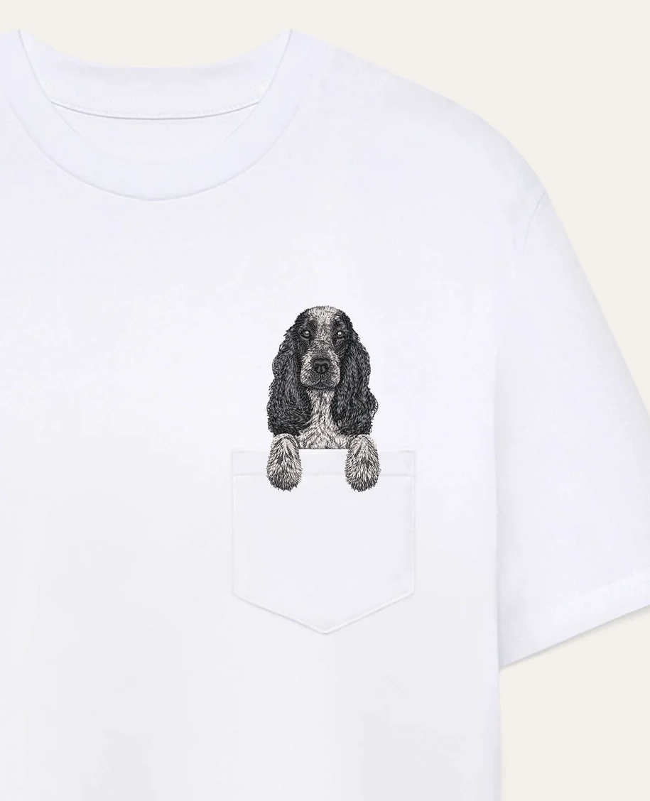 Koszulka z haftem Cocker spaniel angielski - biały (zbliżenie)