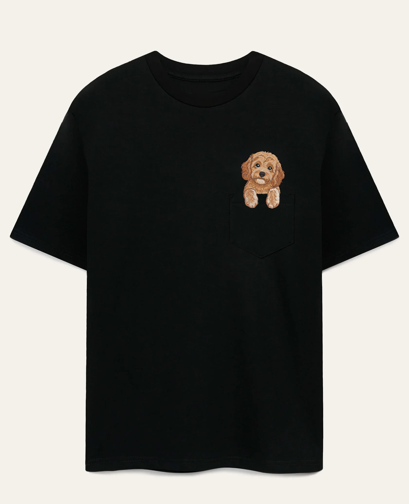 Cavapoo (morelowy) – koszulka z haftem – czarna koszulka