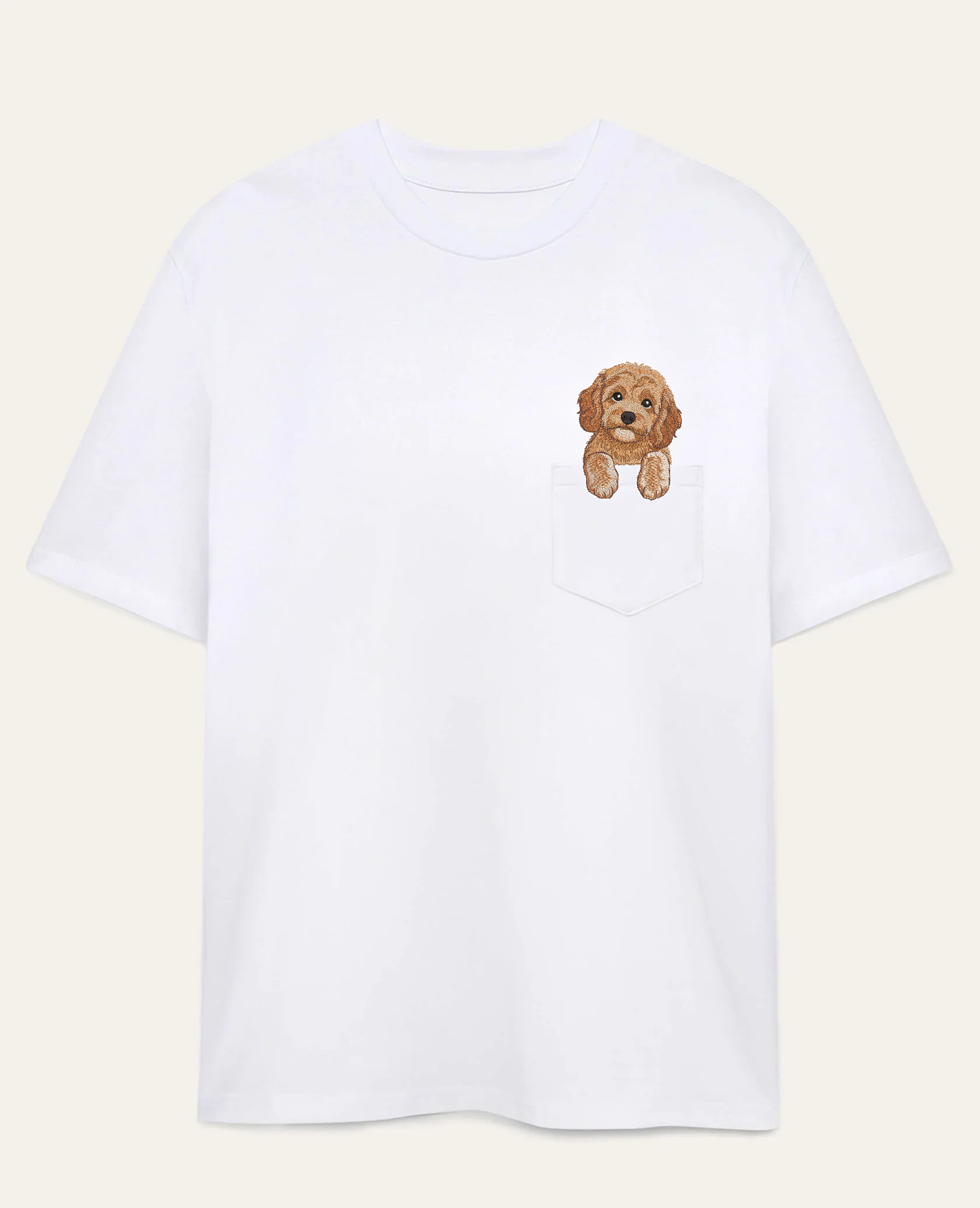 Cavapoo (morelowy) – koszulka z haftem – biała koszulka