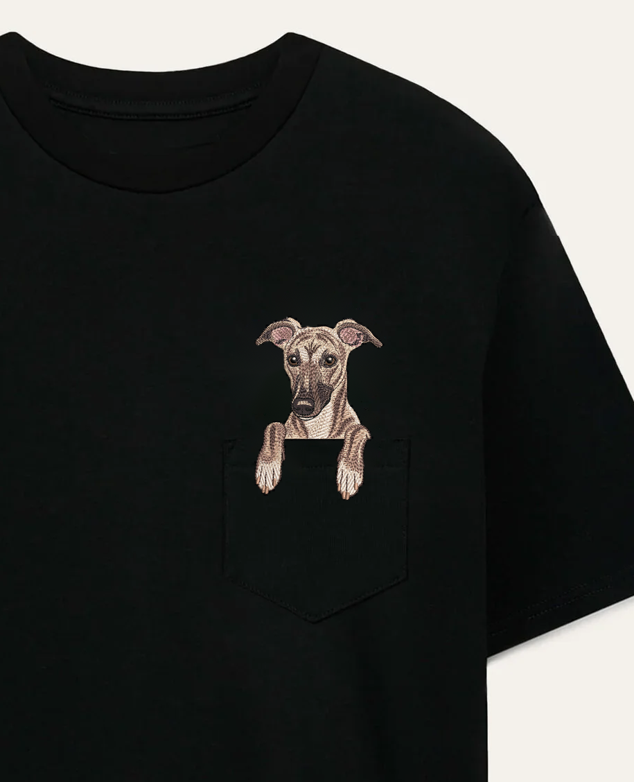Whippet (pręgowany) – koszulka z haftem – biała