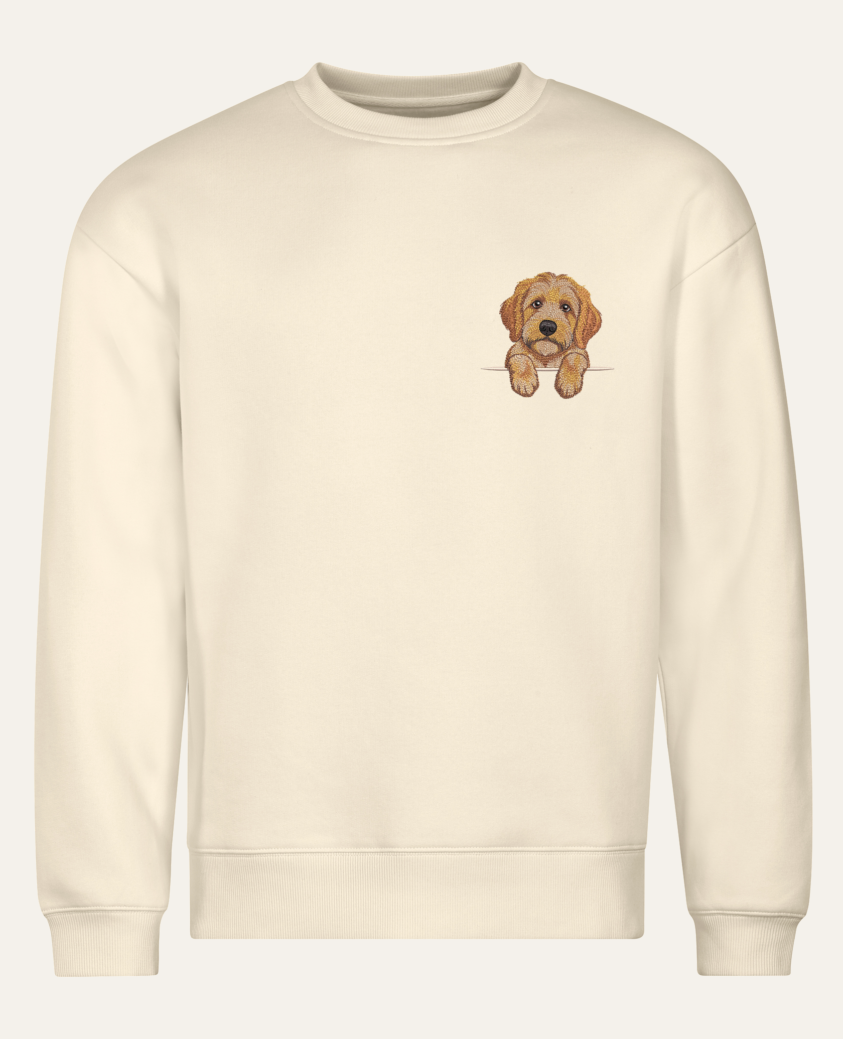 Goldendoodle (złoty) – bluza z haftem, piaskowa (cała sylwetka)