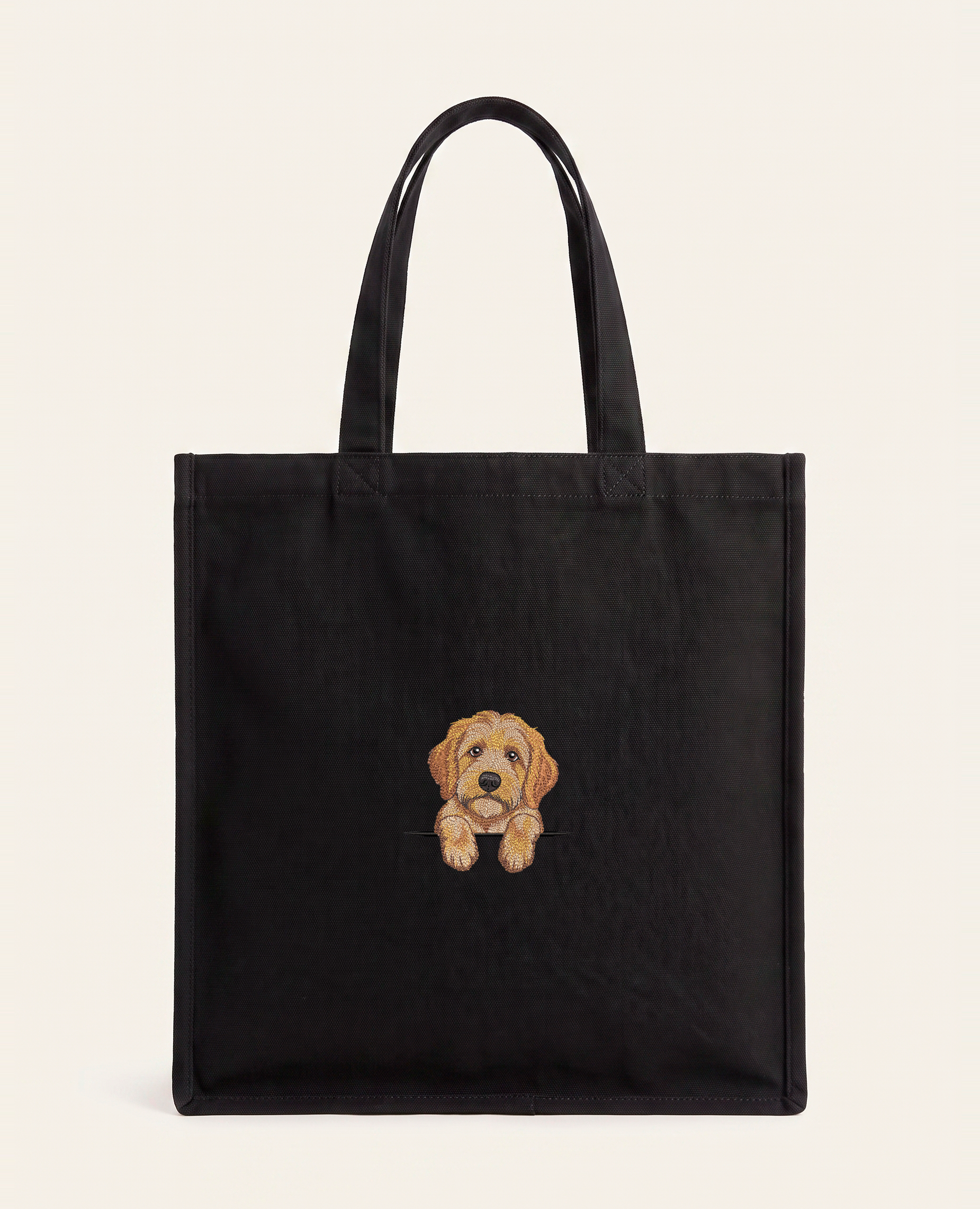 Goldendoodle (złoty) – torba z haftem, czarna