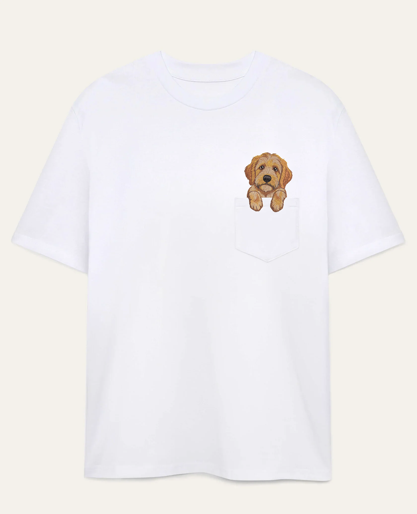 Goldendoodle (złoty) – koszulka z haftem – biała koszulka