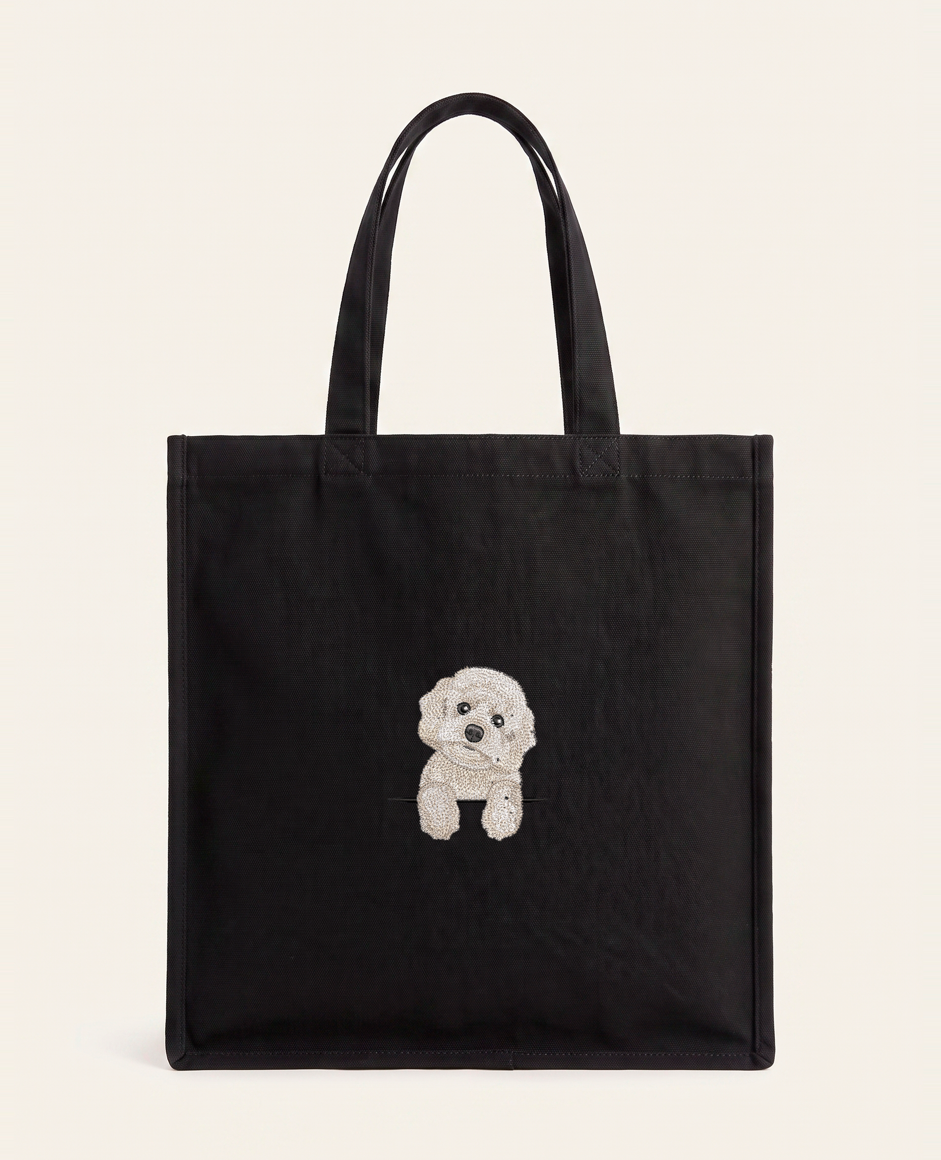 Maltipoo (biały) – torba z haftem, czarna