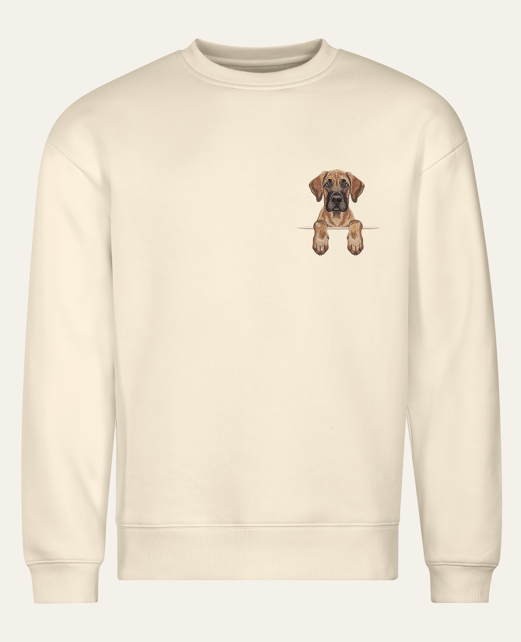 Dog niemiecki (płowy) – bluza z haftem, piaskowa (cała sylwetka)