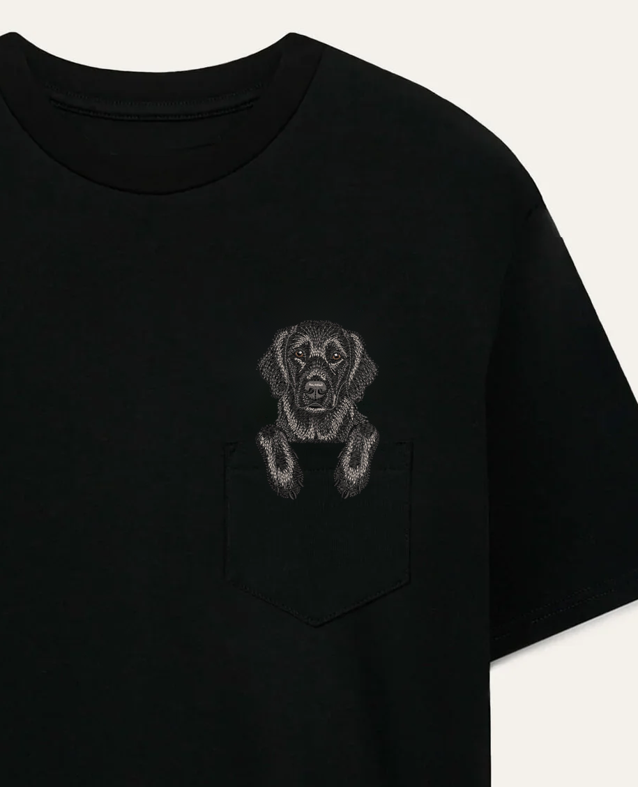 Koszulka z haftem Flat coated retriever (czarny) – biała