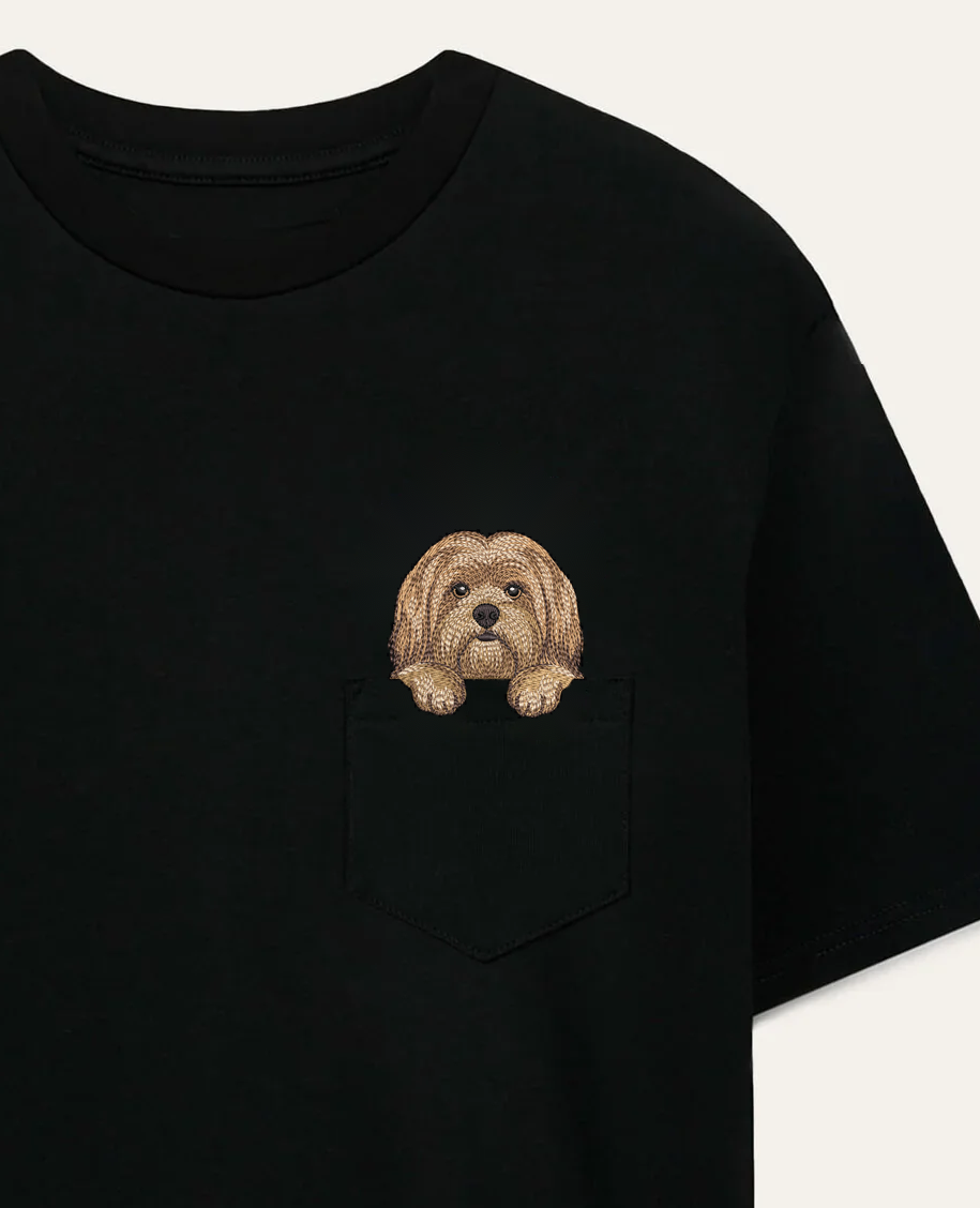 Koszulka z haftem Lhasa apso (złoty) – biała