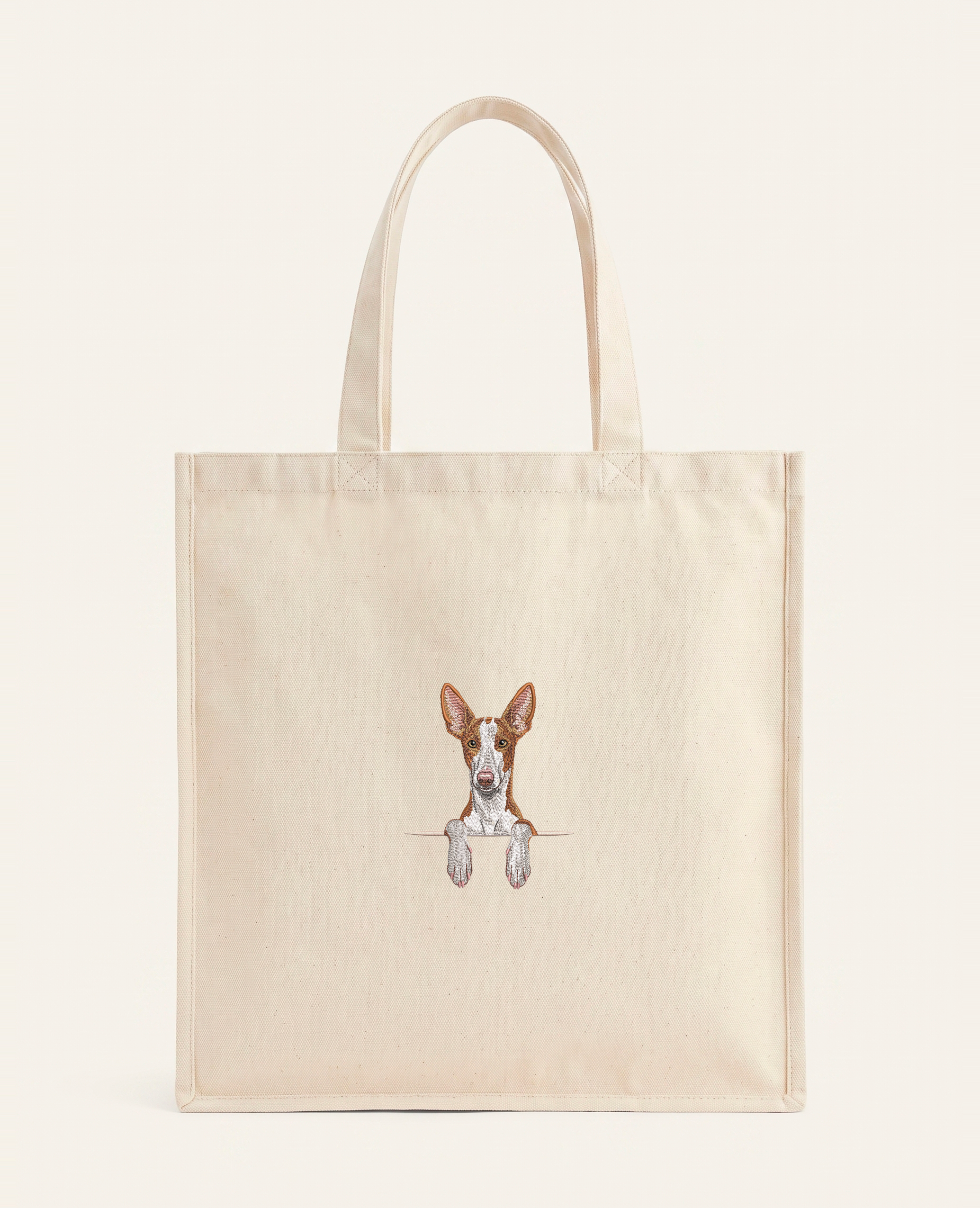 Podenco z Ibizy (rudo-biały) – torba z haftem, piaskowa