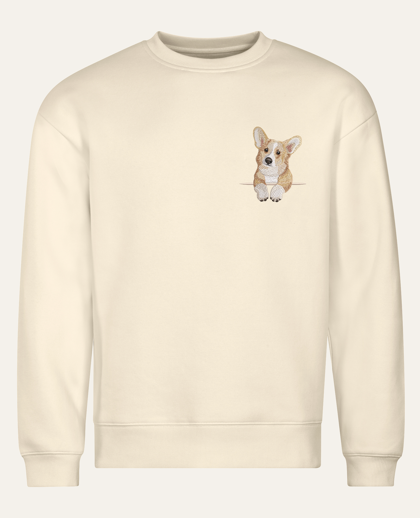 Corgi (płowy) – bluza z haftem, piaskowa (cała sylwetka)