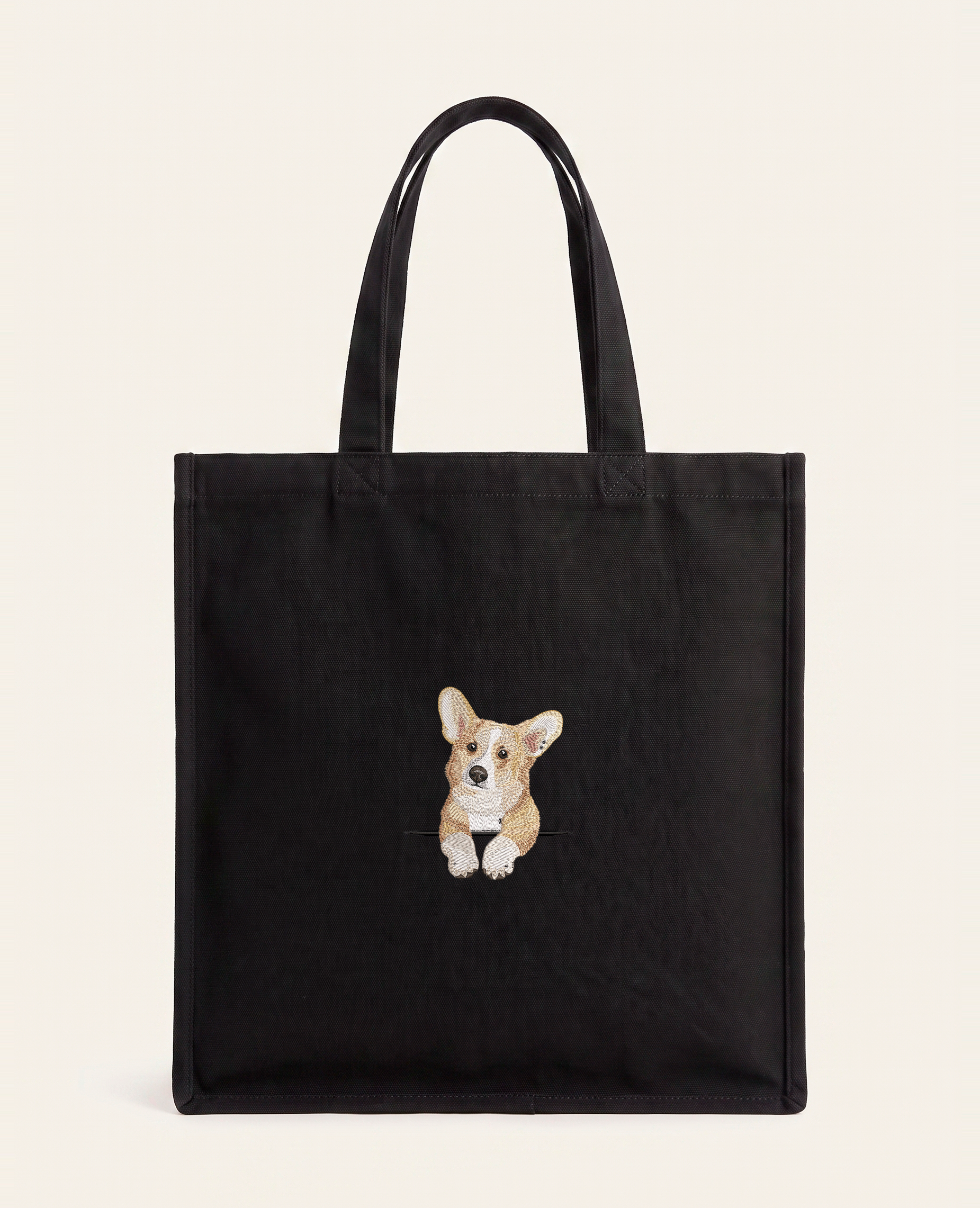 Corgi (płowy) – torba z haftem, czarna