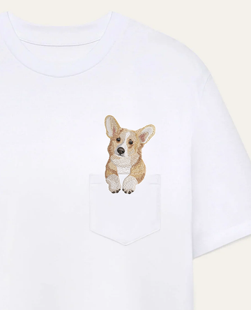 Koszulka z haftem Corgi (płowy) – biała
