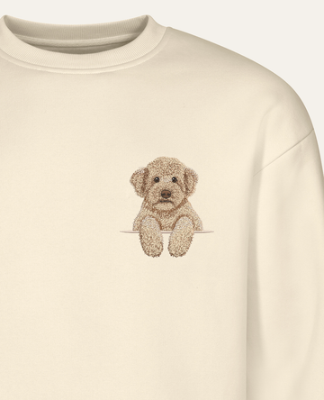 Lagotto romagnolo (beżowy) – bluza z haftem, piaskowa (zbliżenie)