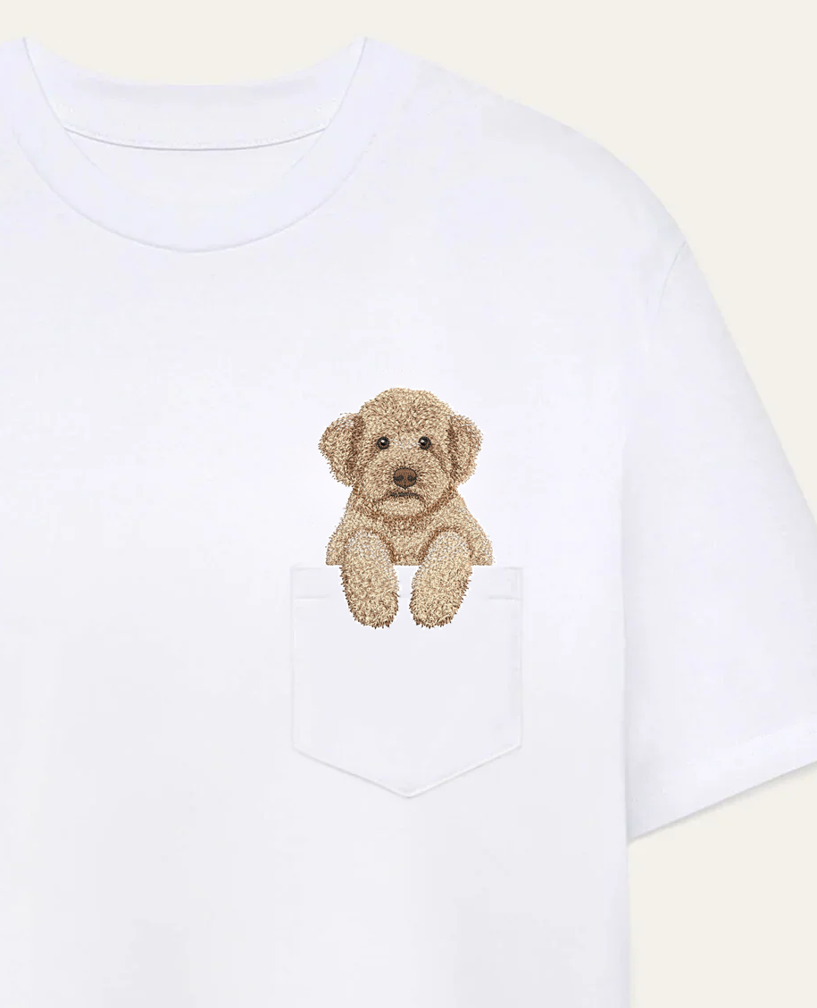 Koszulka z haftem Lagotto romagnolo (beżowy) – biała