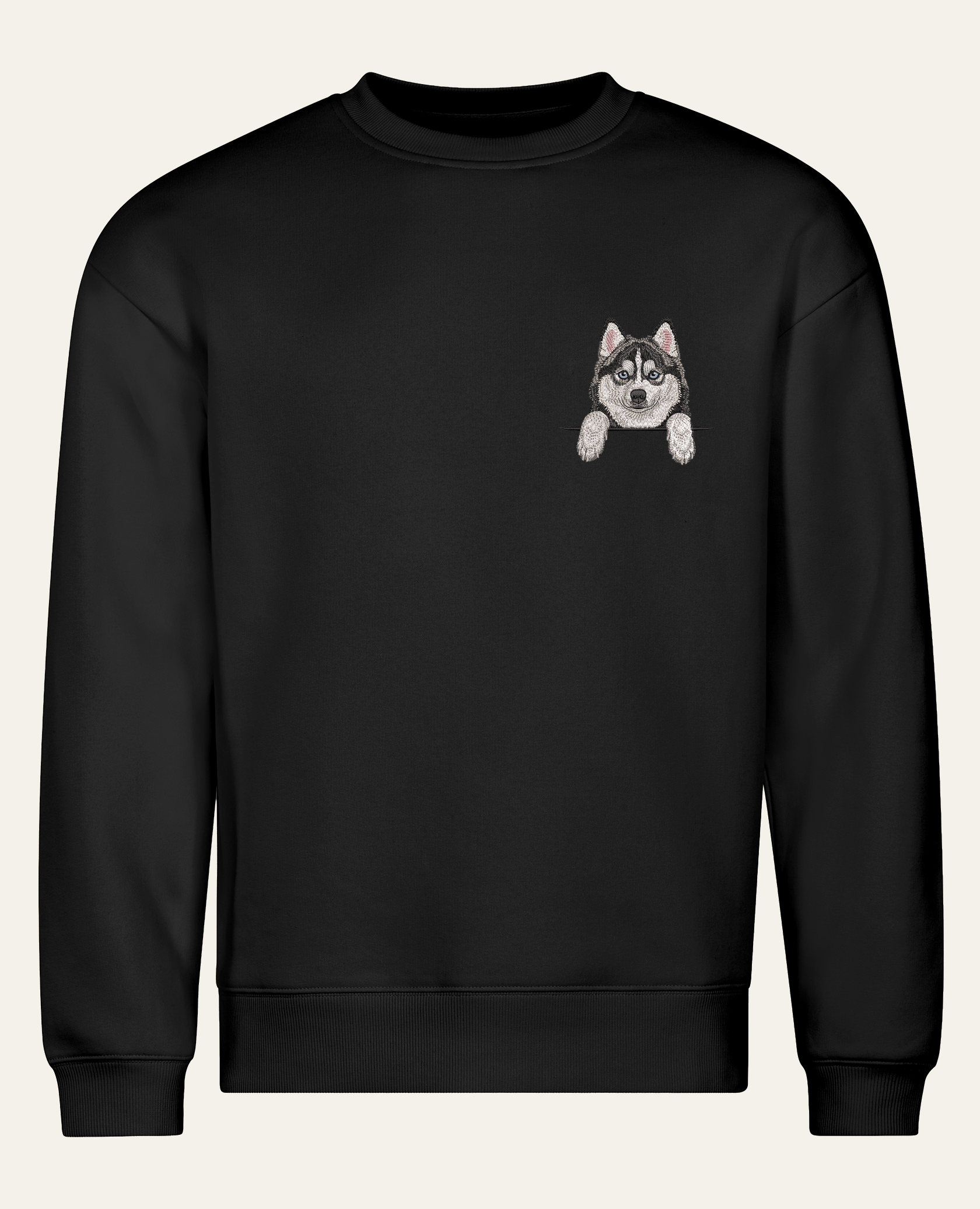 Pomsky (czarno-biały) – bluza z haftem, czarna (cała sylwetka)