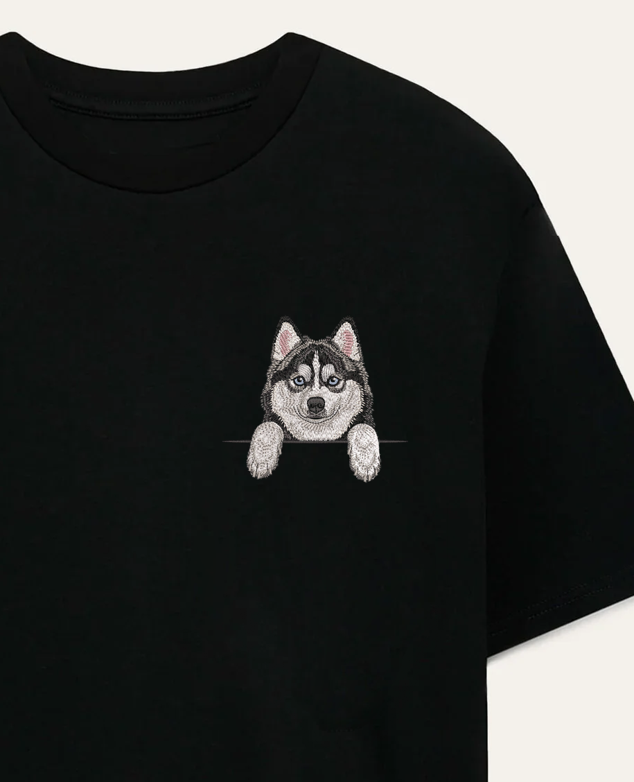 Pomsky (czarno-biały) – koszulka z haftem