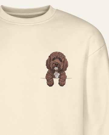 Barbet (brązowy) – bluza z haftem, piaskowa (zbliżenie)