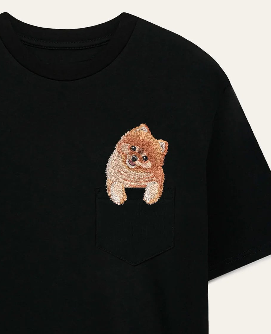 Koszulka z haftem Szpic miniaturowy (Pomeranian) (rudy)