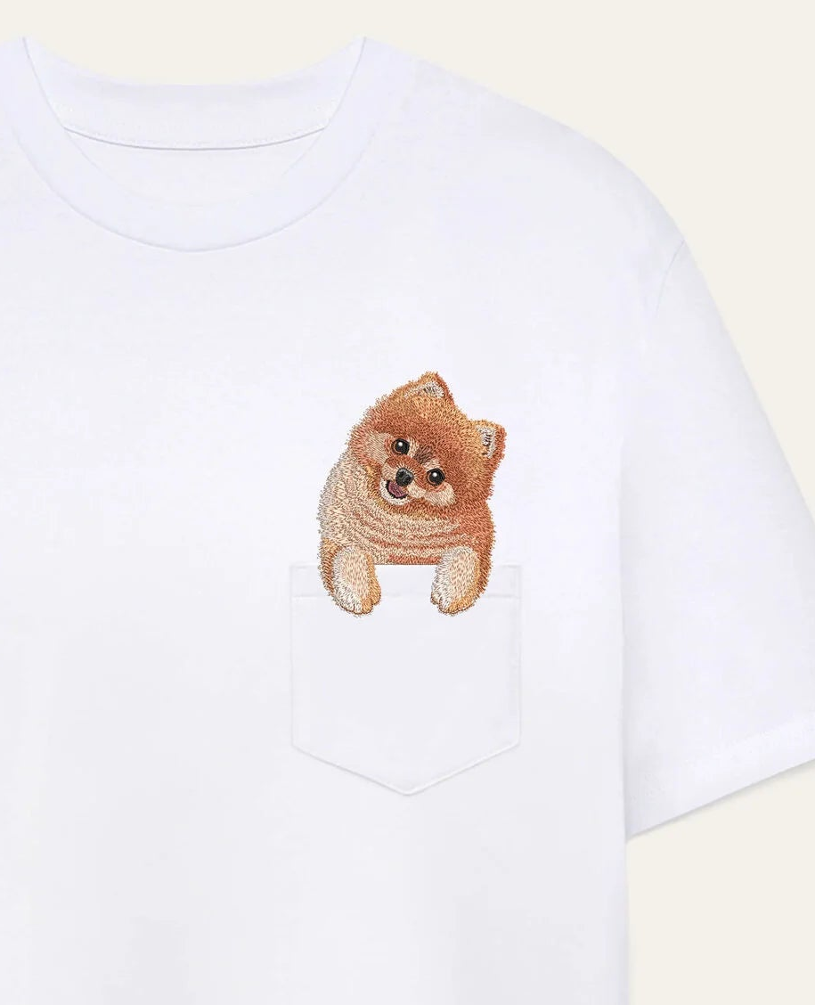 Koszulka z haftem Szpic miniaturowy (Pomeranian) (rudy)