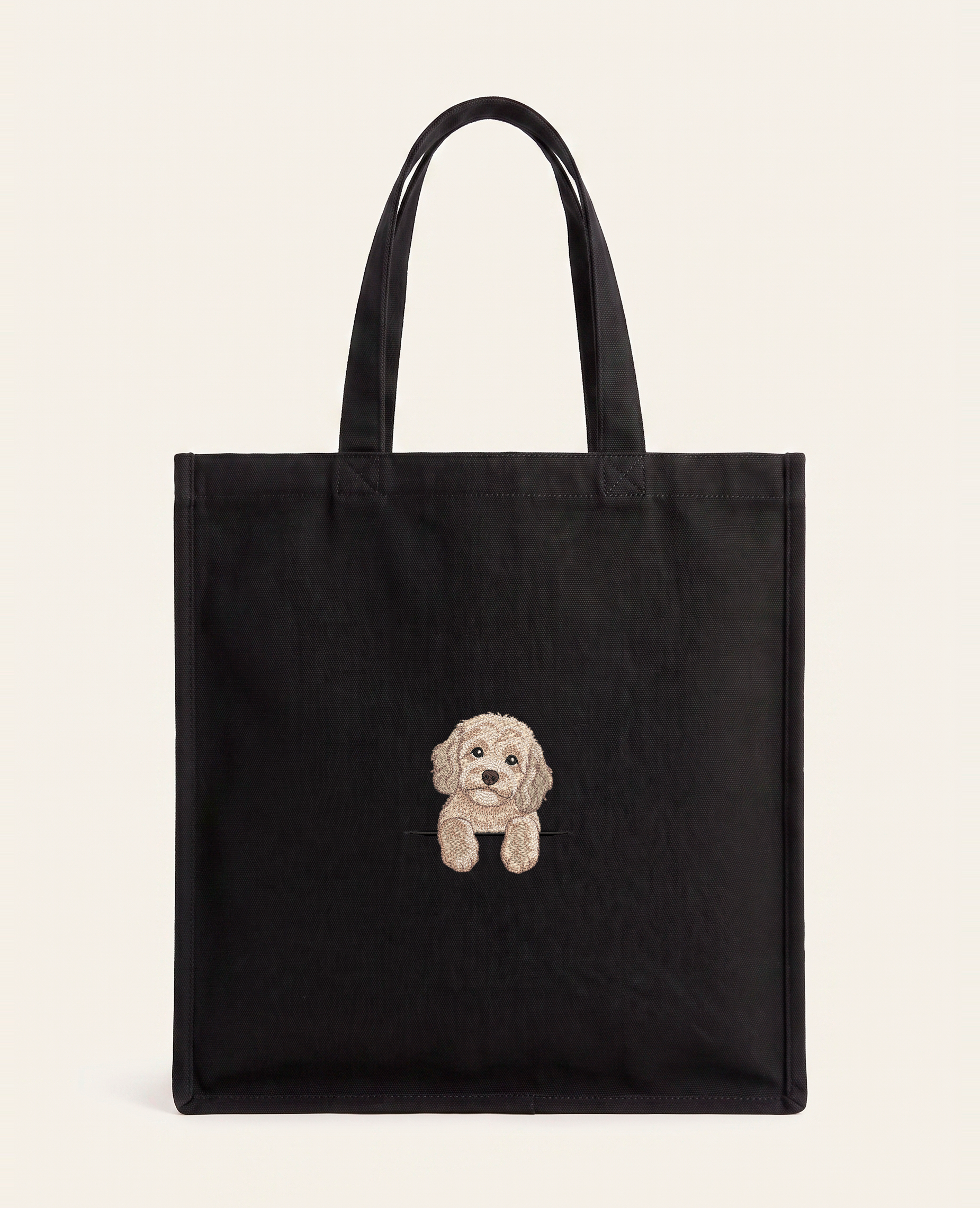 Cavapoo (kremowy) – torba z haftem, czarna