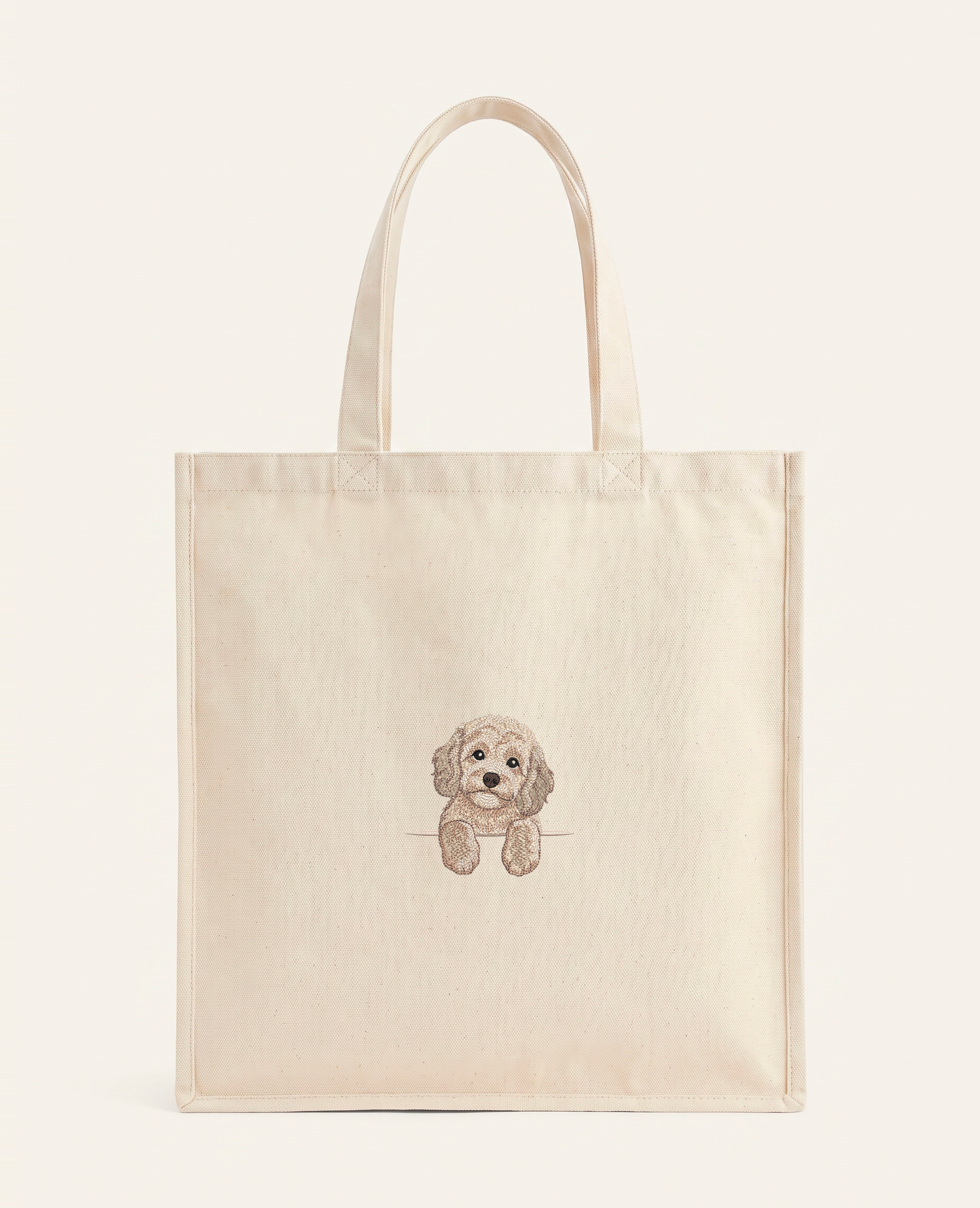 Cavapoo (kremowy) – torba z haftem, piaskowa