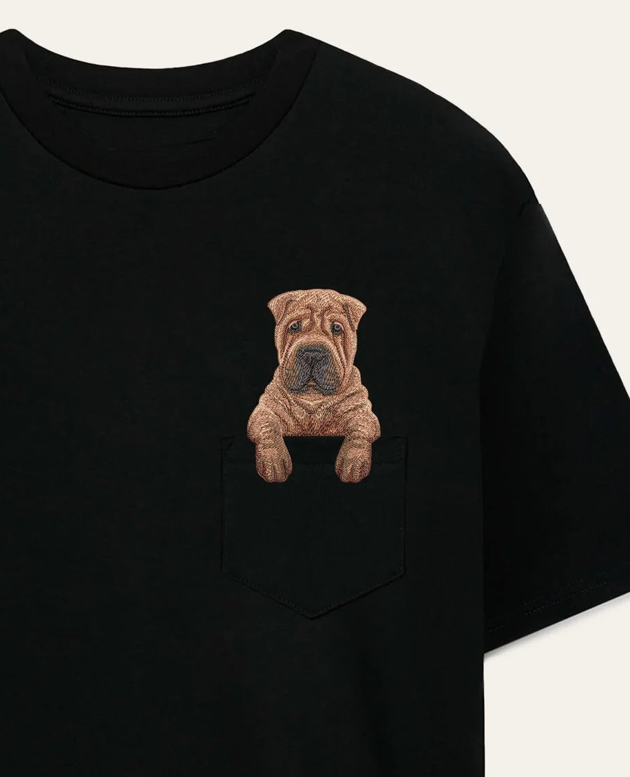 Koszulka z haftem Shar pei (brązowy)