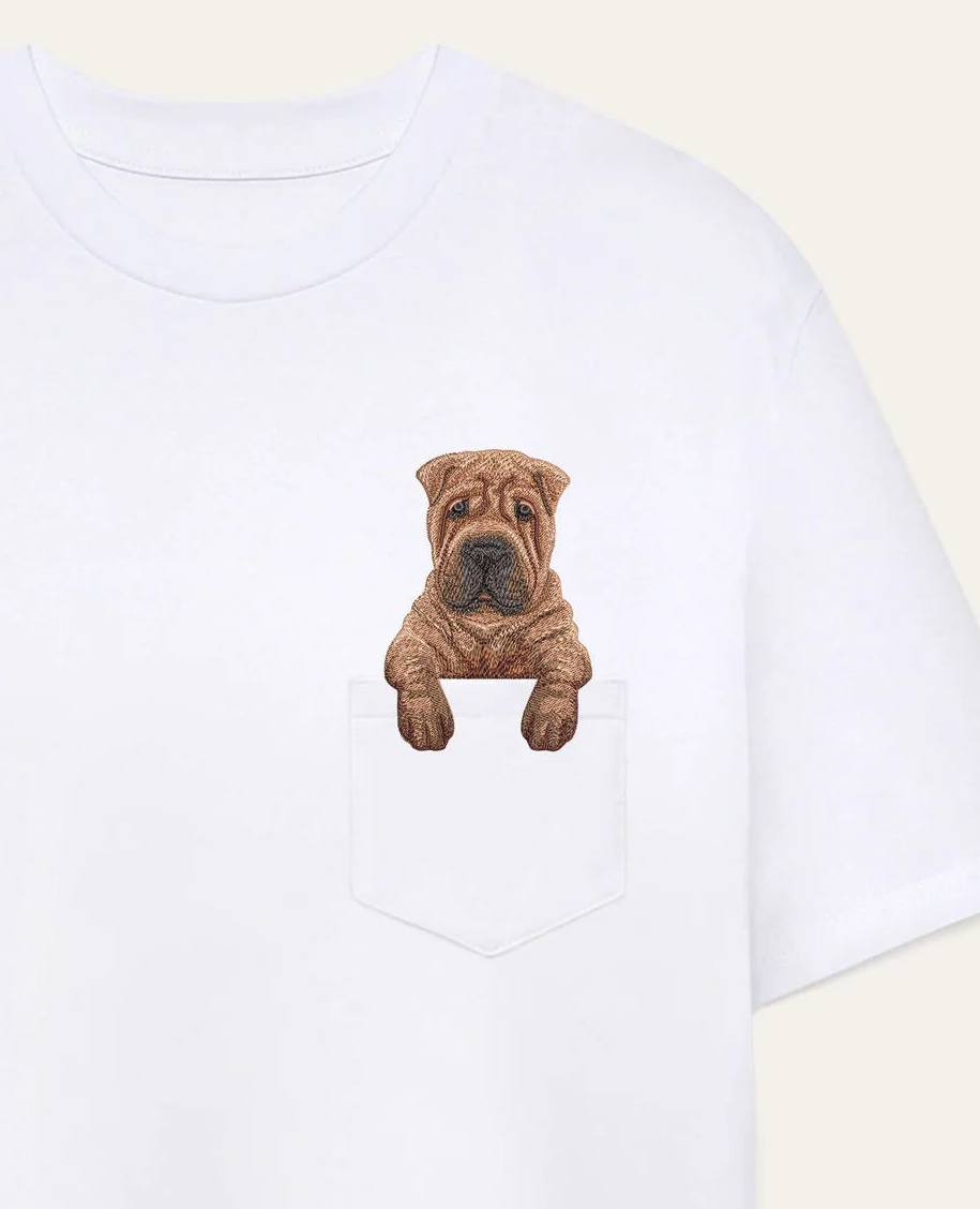 Koszulka z haftem Shar pei (brązowy)