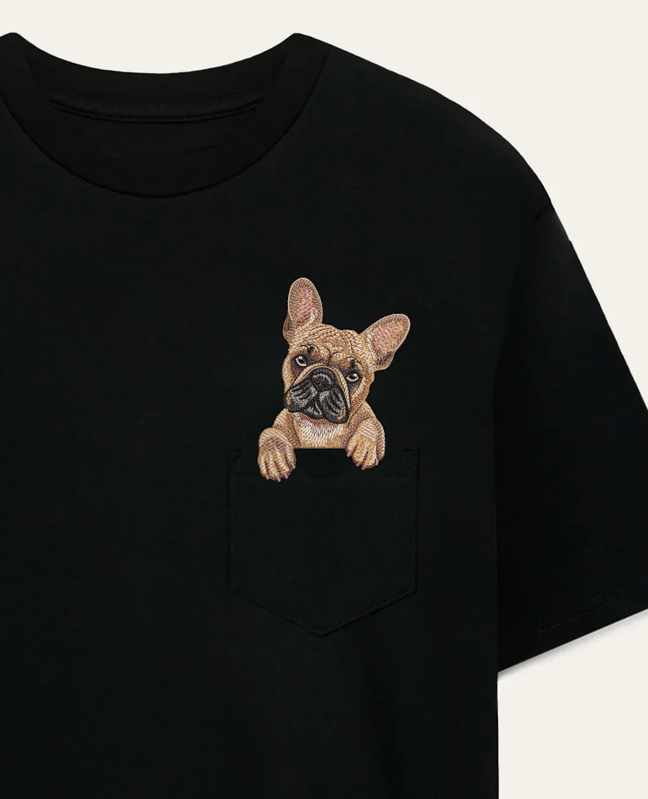 Buldog francuski (płowy) – koszulka z haftem, czarna