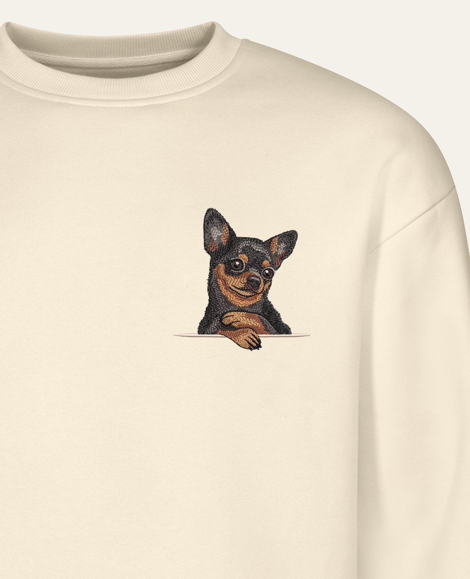 Chihuahua (czarny podpalany) – bluza z haftem, piaskowa