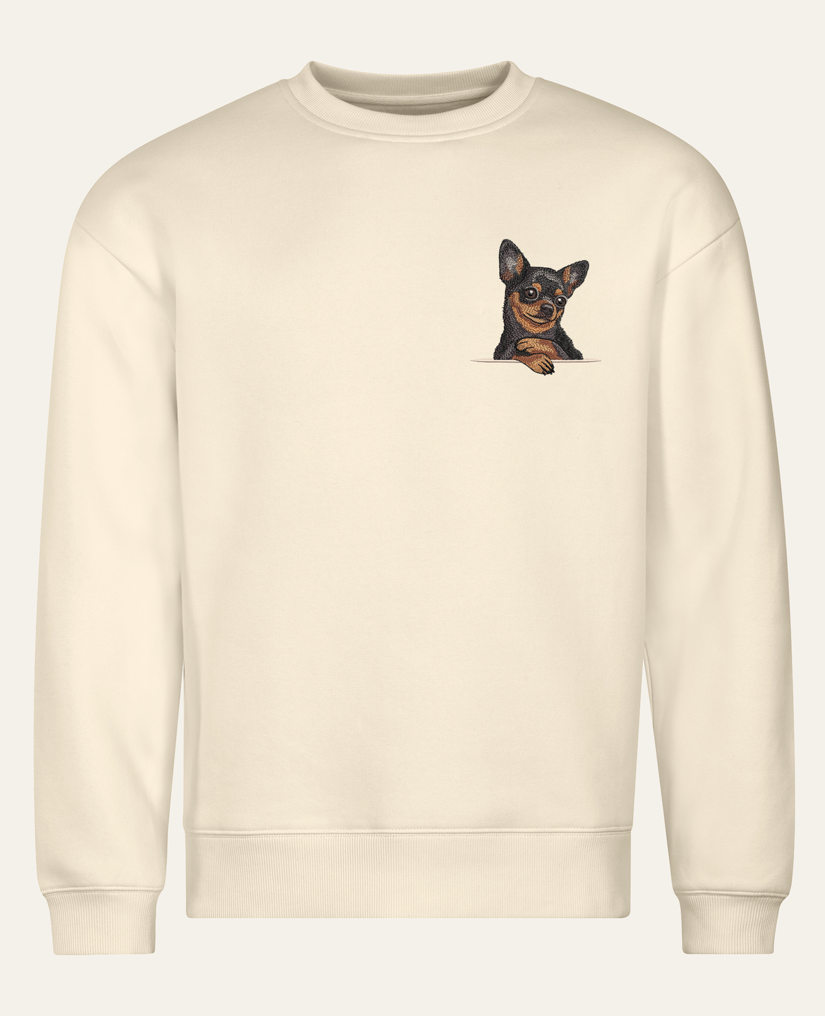 Chihuahua (czarny podpalany) – bluza z haftem, piaskowa, cała sylwetka