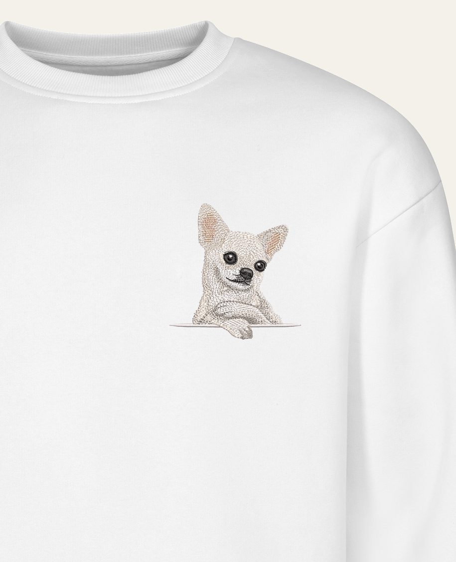 Chihuahua (biały) – bluza z haftem, piaskowa