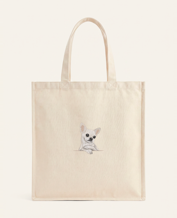 Chihuahua (biały) – torba z haftem, piaskowa