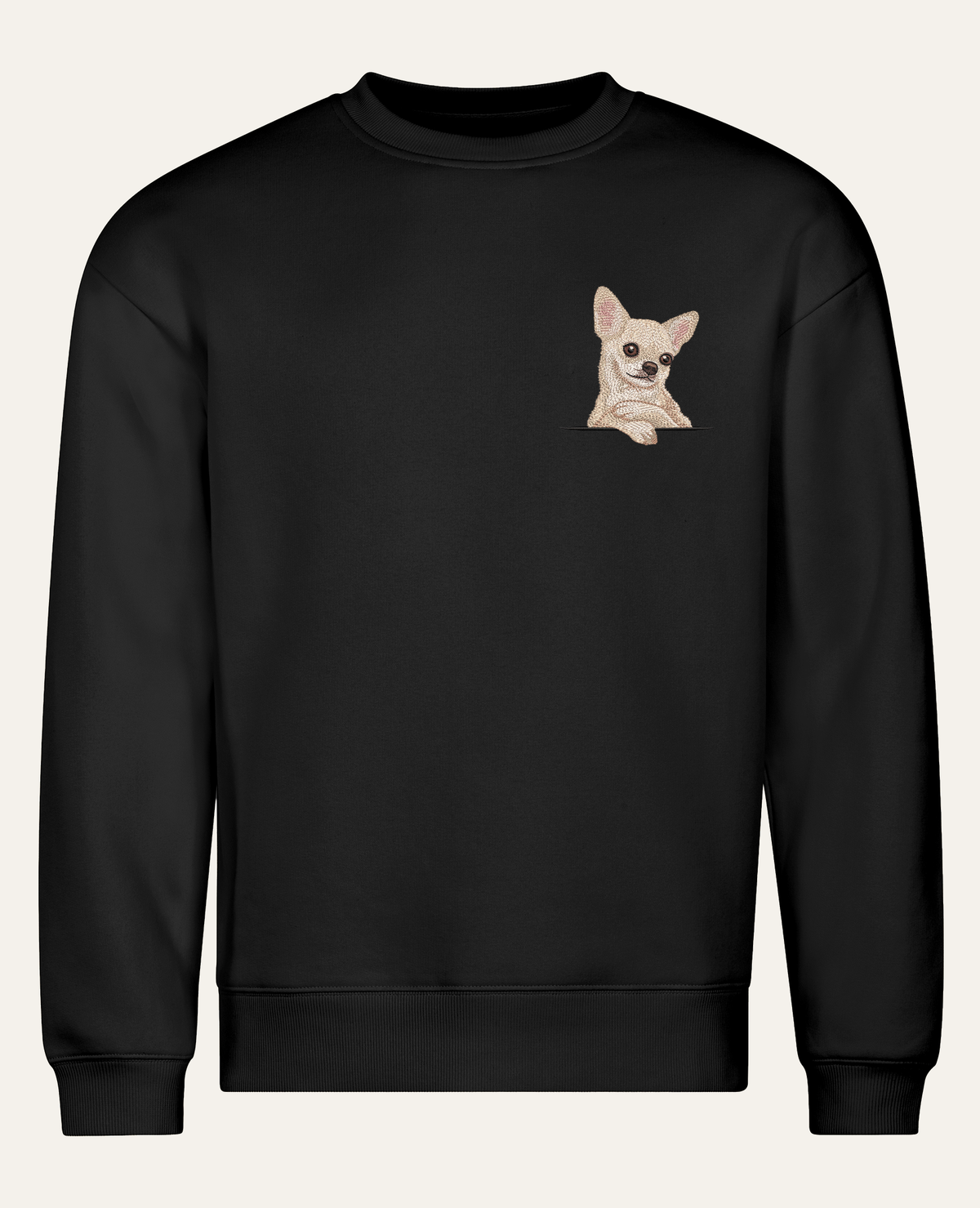 Chihuahua (kremowy) – bluza z haftem, czarna, cała sylwetka