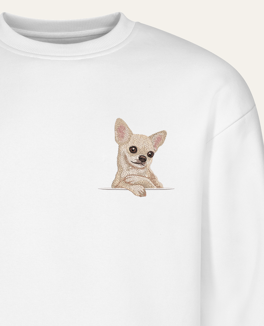 Chihuahua (kremowy) – bluza z haftem, biała