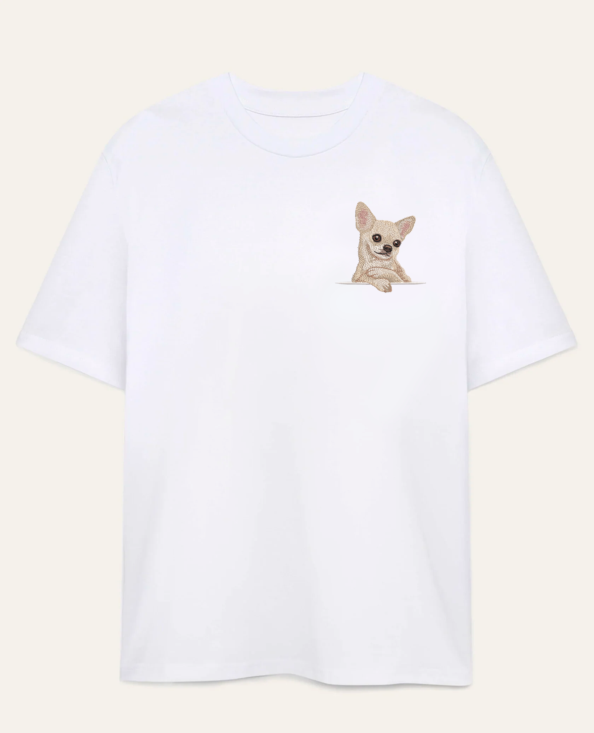 Chihuahua (kremowy) – koszulka z haftem