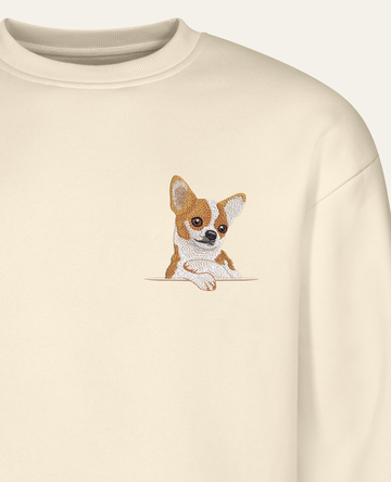 Chihuahua (biało-rudy) – bluza z haftem, piaskowa