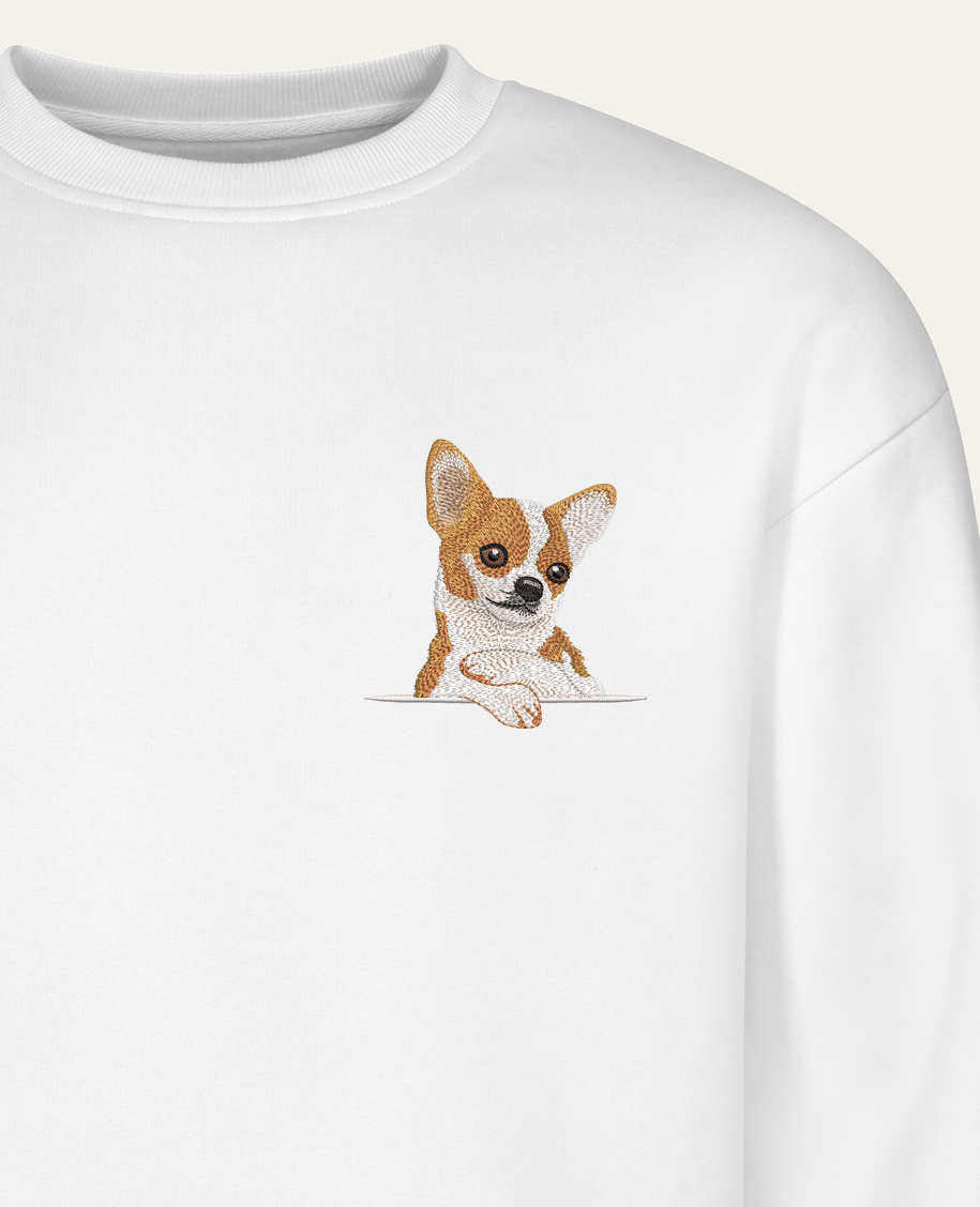 Chihuahua (biało-rudy) – bluza z haftem, piaskowa