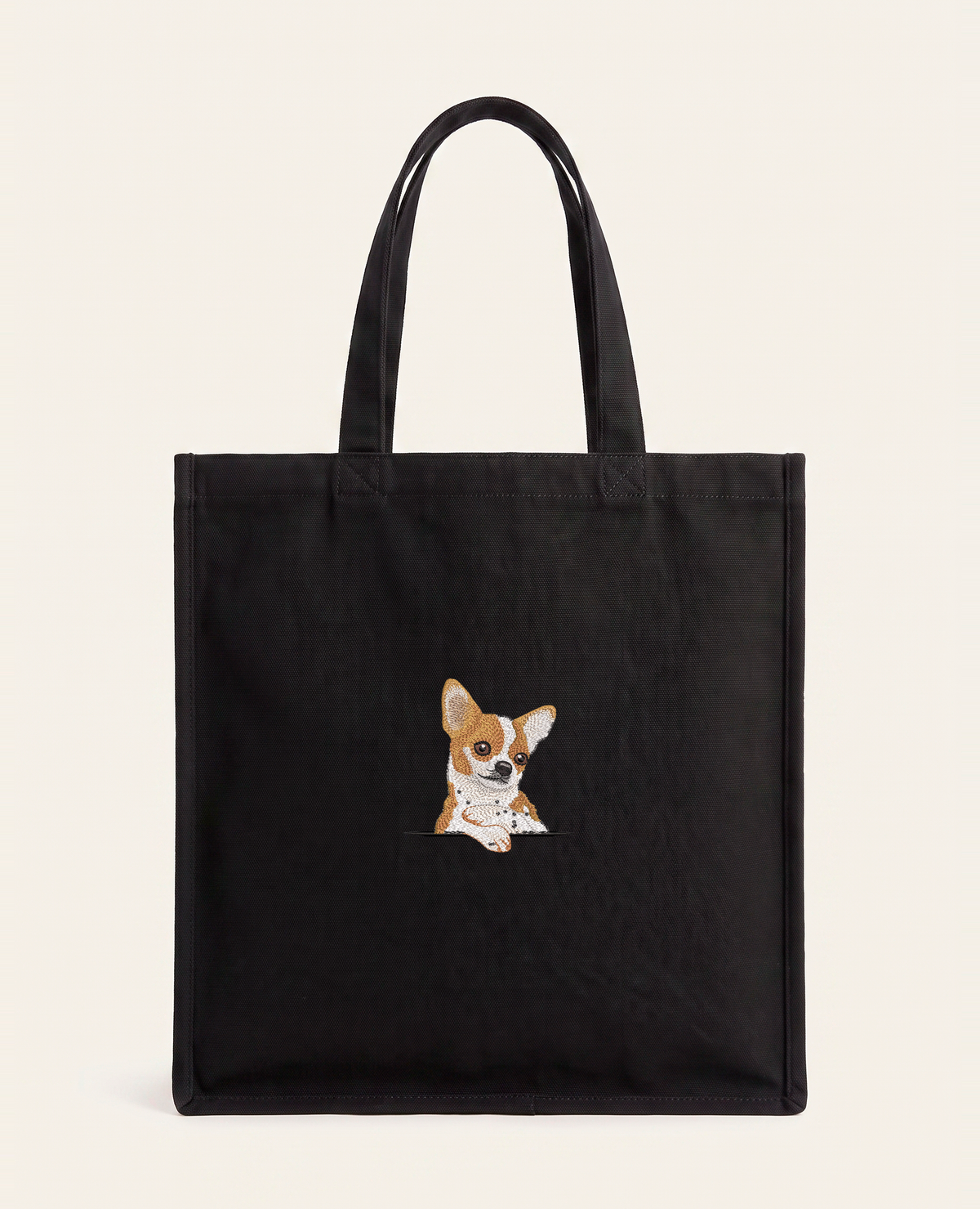 Chihuahua (biało-rudy) – torba z haftem, czarna